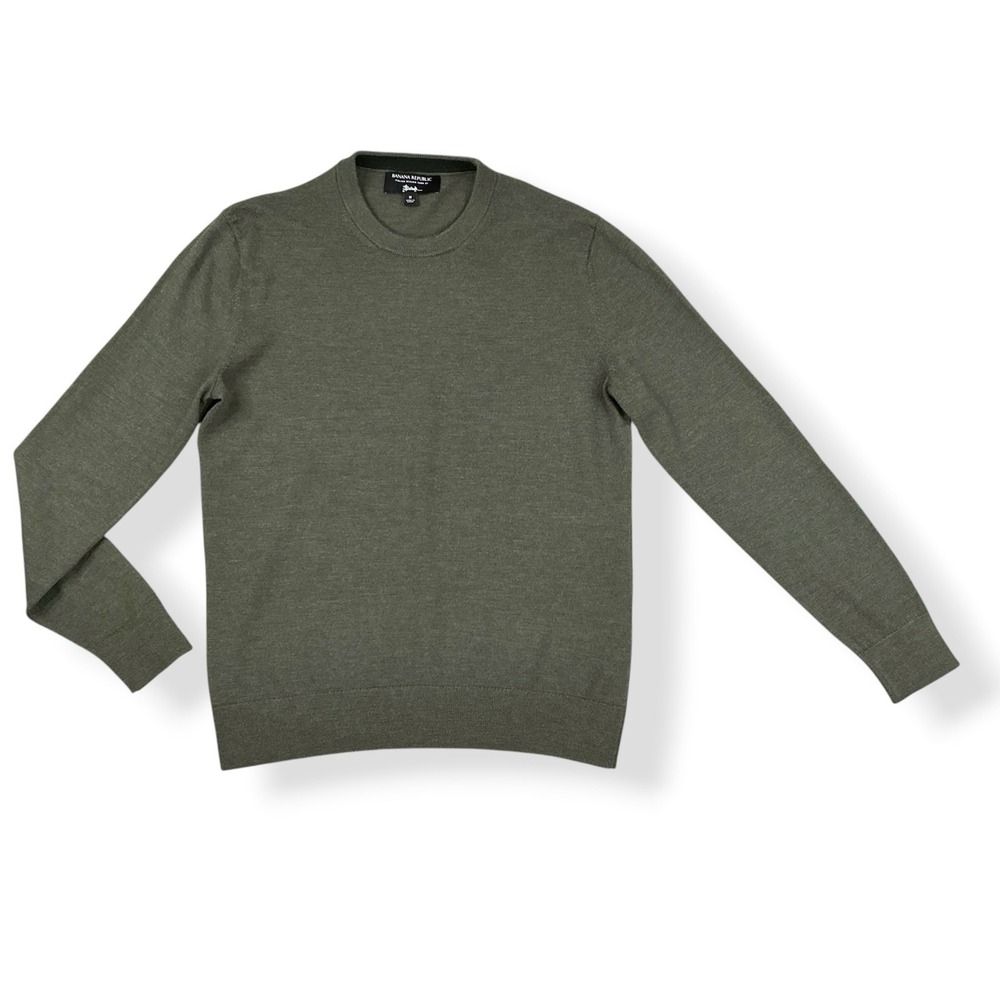 Banana Republic Sweater Men Medium Green Long Sleeve Baruffin Merino Wool